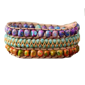 NEW Multi-layer Imperial Stone Boho Wrap Natural Stone Bracelet, Retails $53! Benefits: Aura balancing, gemstone clarity, natural energy