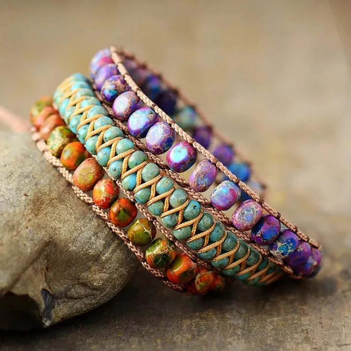NEW Multi-layer Imperial Stone Boho Wrap Natural Stone Bracelet, Retails $53! Benefits: Aura balancing, gemstone clarity, natural energy