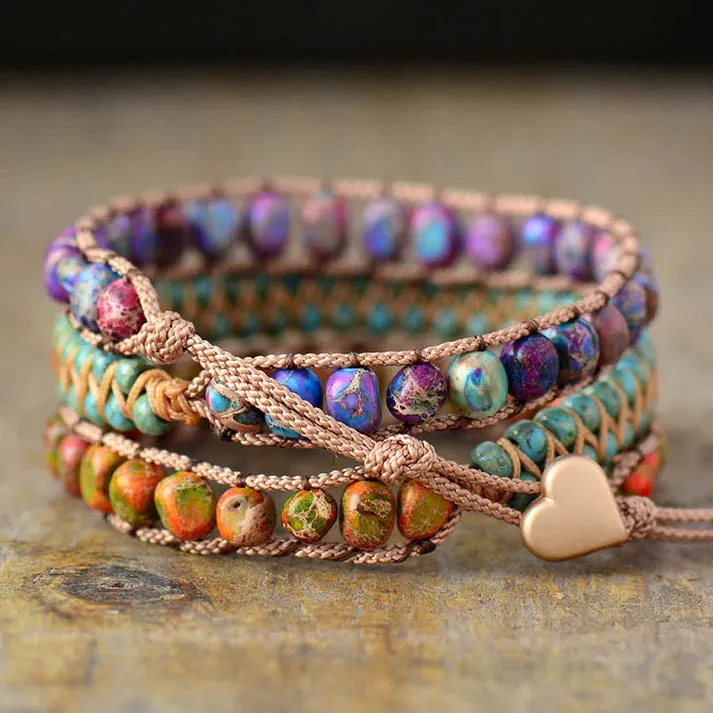 NEW Multi-layer Imperial Stone Boho Wrap Natural Stone Bracelet, Retails $53! Benefits: Aura balancing, gemstone clarity, natural energy