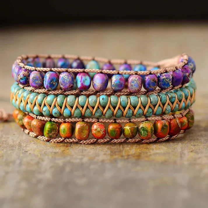 NEW Multi-layer Imperial Stone Boho Wrap Natural Stone Bracelet, Retails $53! Benefits: Aura balancing, gemstone clarity, natural energy