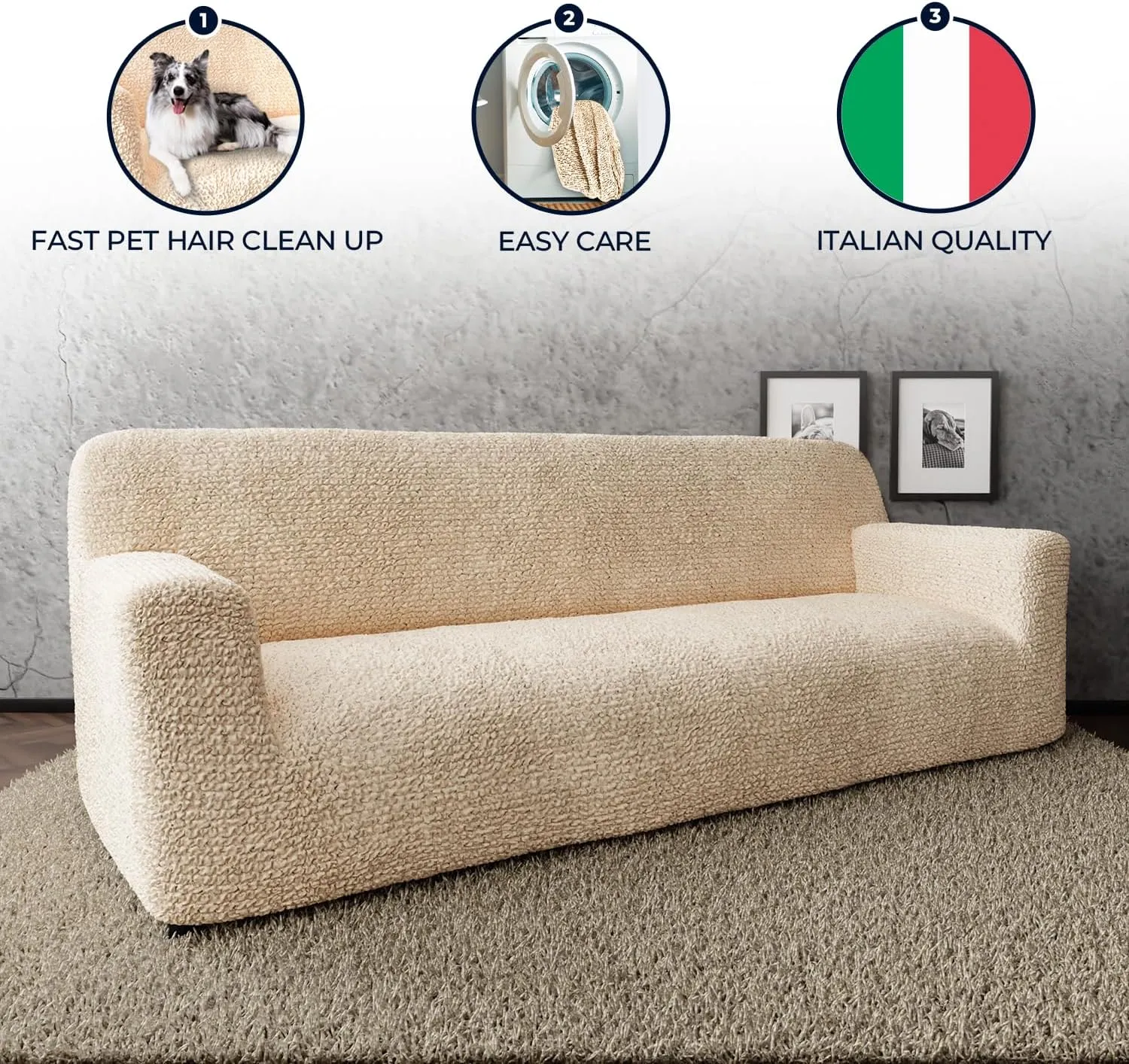 New PAULATO BY GA.I.CO. 4 Seater Sofa Cover - Couch Cover - Sofa Slipcover - Cotton Fabric Slipcover - 1-Piece Form Fit Stretch Stylish Furniture Cover - Microfibra Collection - Cream (Sofa) Retails $249 