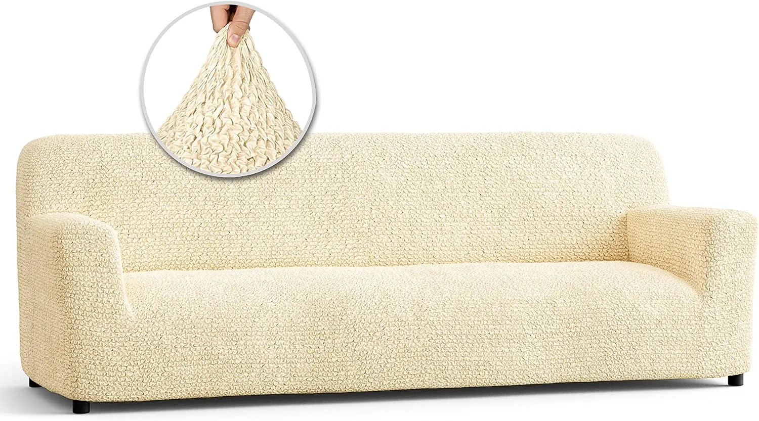 New PAULATO BY GA.I.CO. 4 Seater Sofa Cover - Couch Cover - Sofa Slipcover - Cotton Fabric Slipcover - 1-Piece Form Fit Stretch Stylish Furniture Cover - Microfibra Collection - Cream (Sofa) Retails $249 