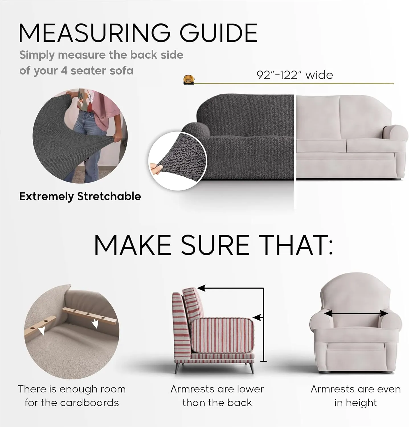 New PAULATO BY GA.I.CO. 4 Seater Sofa Cover - Couch Cover - Sofa Slipcover - Cotton Fabric Slipcover - 1-Piece Form Fit Stretch Stylish Furniture Cover - Microfibra Collection - Cream (Sofa) Retails $249 