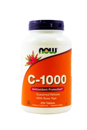 Now Foods, C-1000, Now Foods Vitamina C-1000 liberación sostenida con caderas de rosa, 250 tabletas