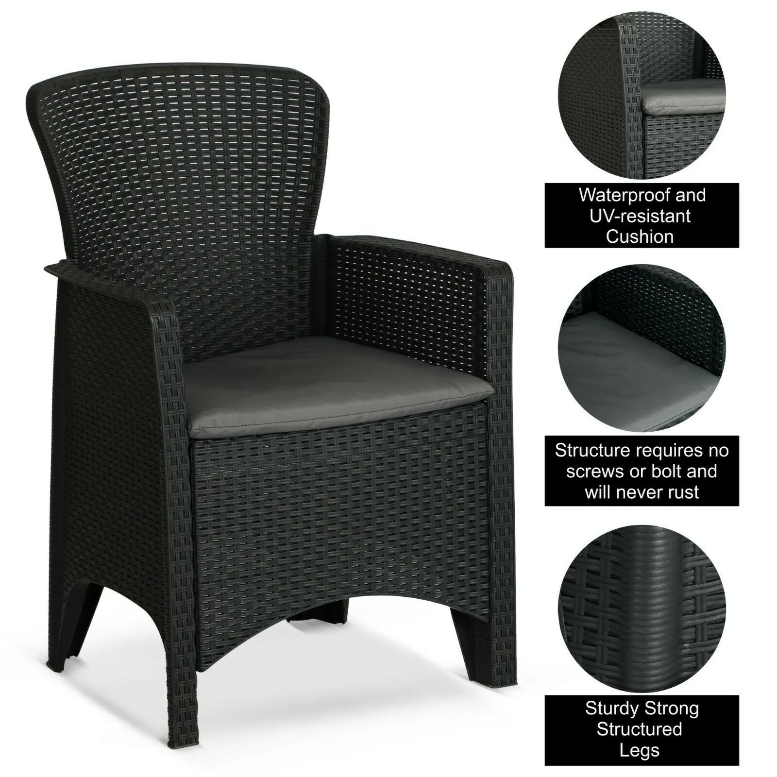 Olsen & Smith 3 Piece 2 Person Weatherproof Rattan Outdoor Garden Lawn Decking Patio Balcony Furniture Set, 2 Chairs and Cushions with 1 Table , Grey