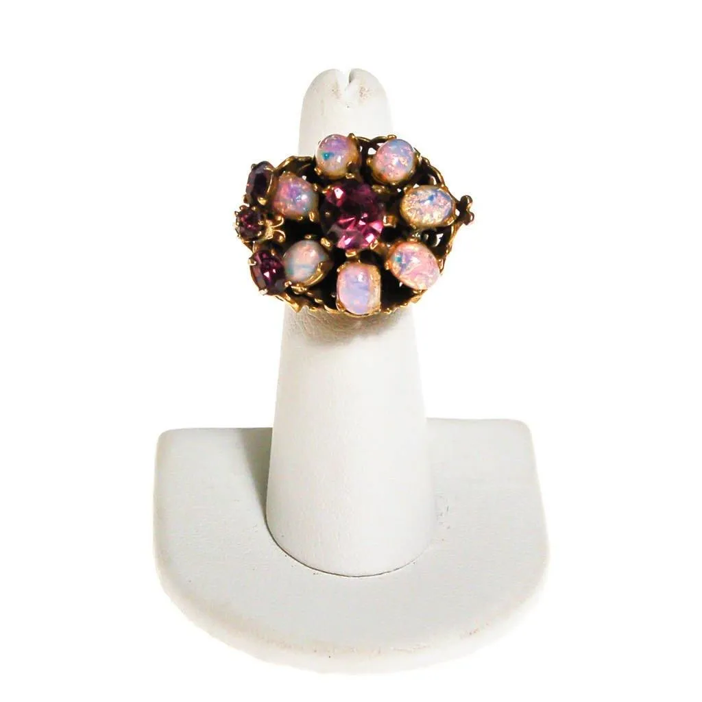 Opal Glass and Amethyst Rhinestone Statement Ring