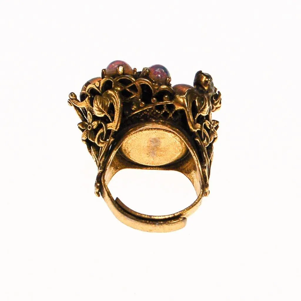 Opal Glass and Amethyst Rhinestone Statement Ring