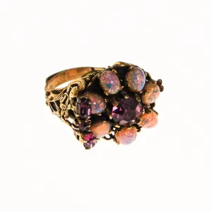 Opal Glass and Amethyst Rhinestone Statement Ring
