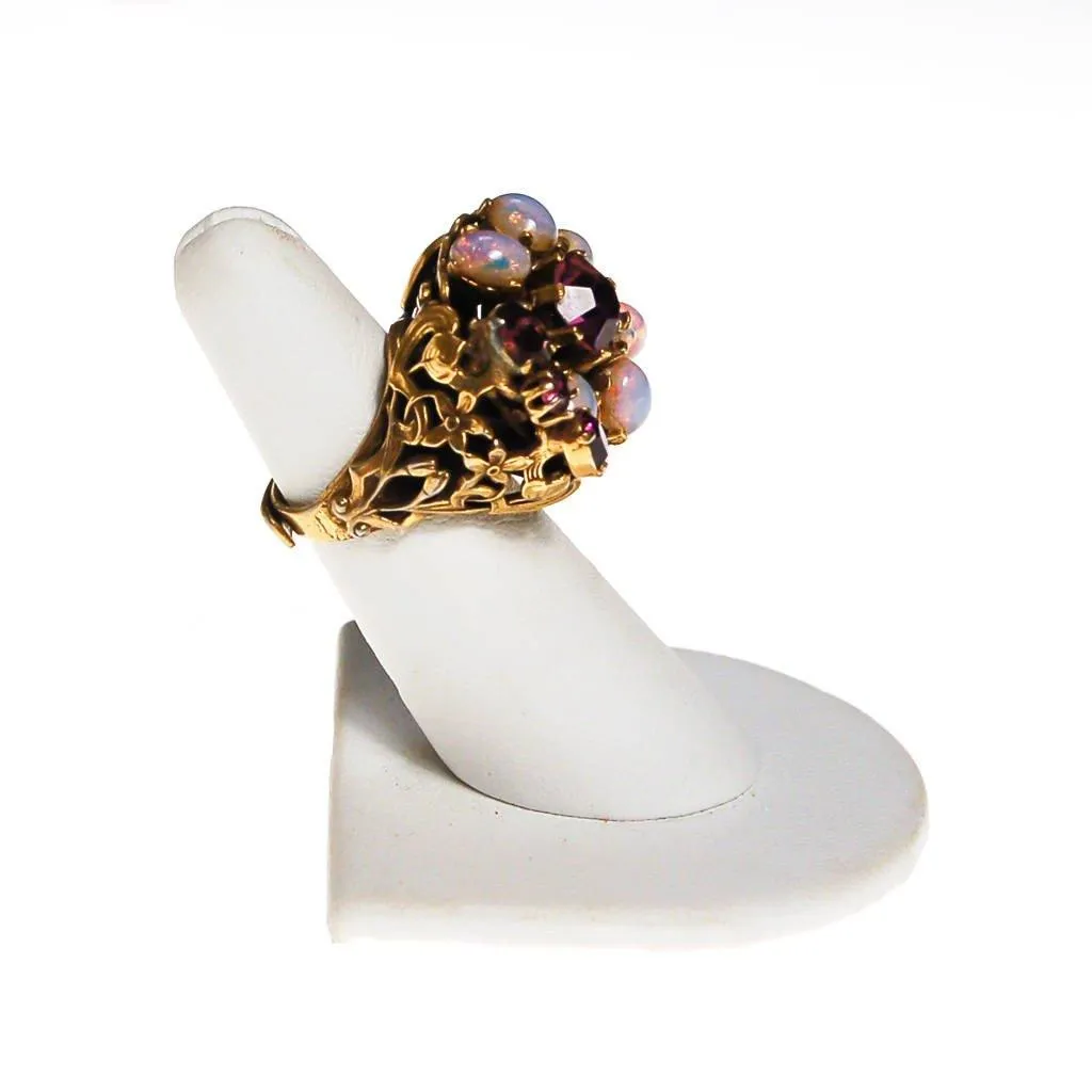 Opal Glass and Amethyst Rhinestone Statement Ring