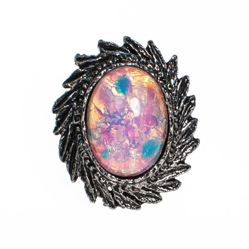 Opaline Crystal Statement Ring, Silver Tone Setting, Adjustable