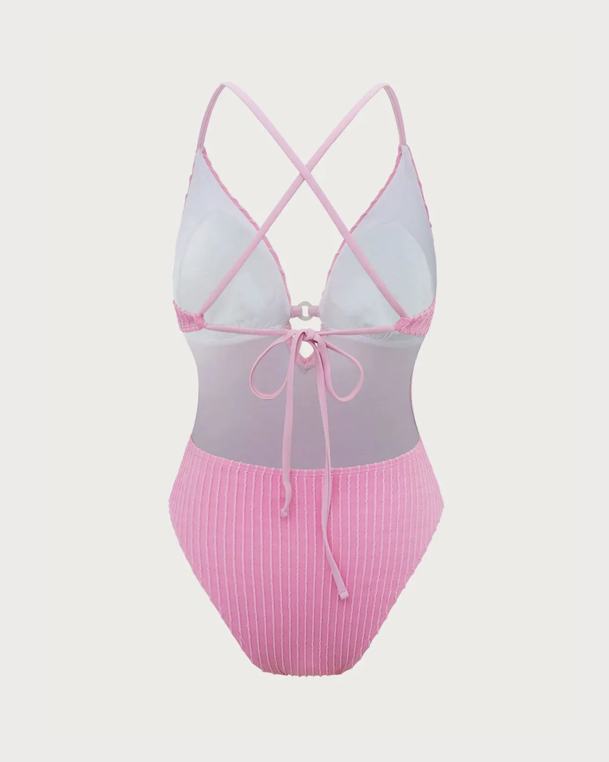 Pink Textured Cutout One-Piece Swimsuit