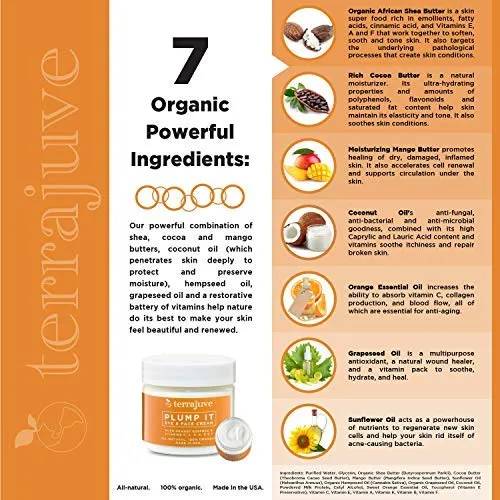 Plump it Eye and Face Anti Aging Moisturizer Cream plus Dead Sea Mud Facial Mask Treatment Pure, Organic, All Natural in an Organza Bag
