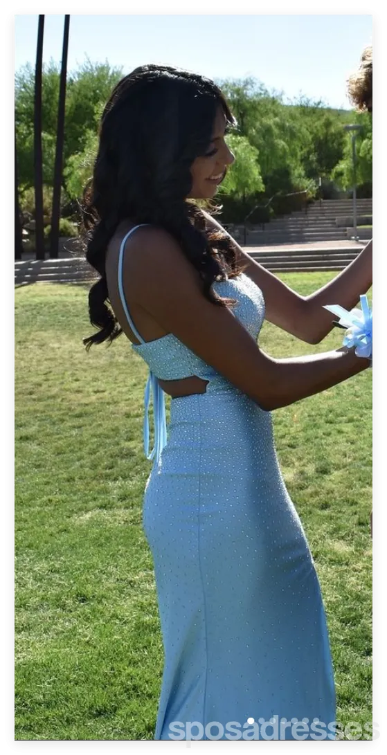 Pretty Blue Mermaid Side Slit Long Party Prom Dresses Ideas,Evening Gowns,13685