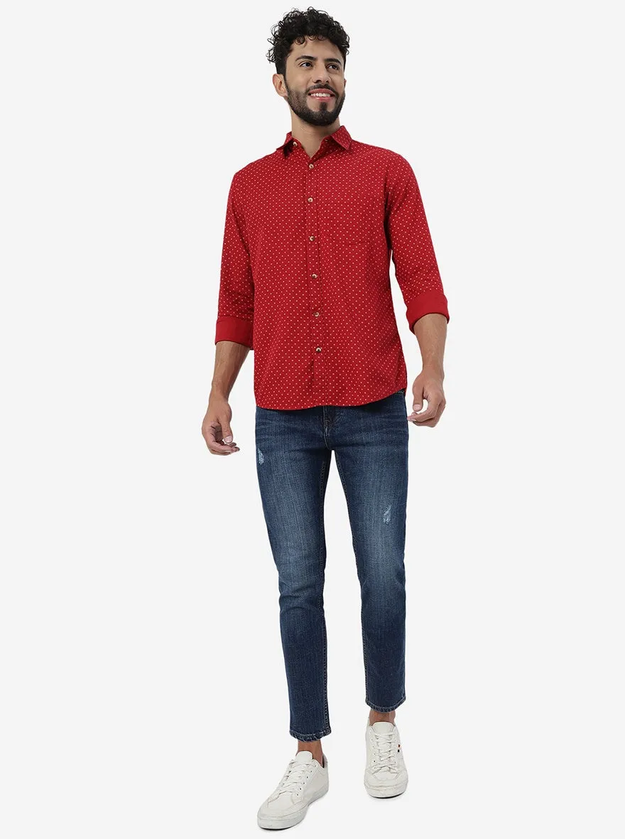 Red Printed Slim Fit Casual Shirt | JadeBlue