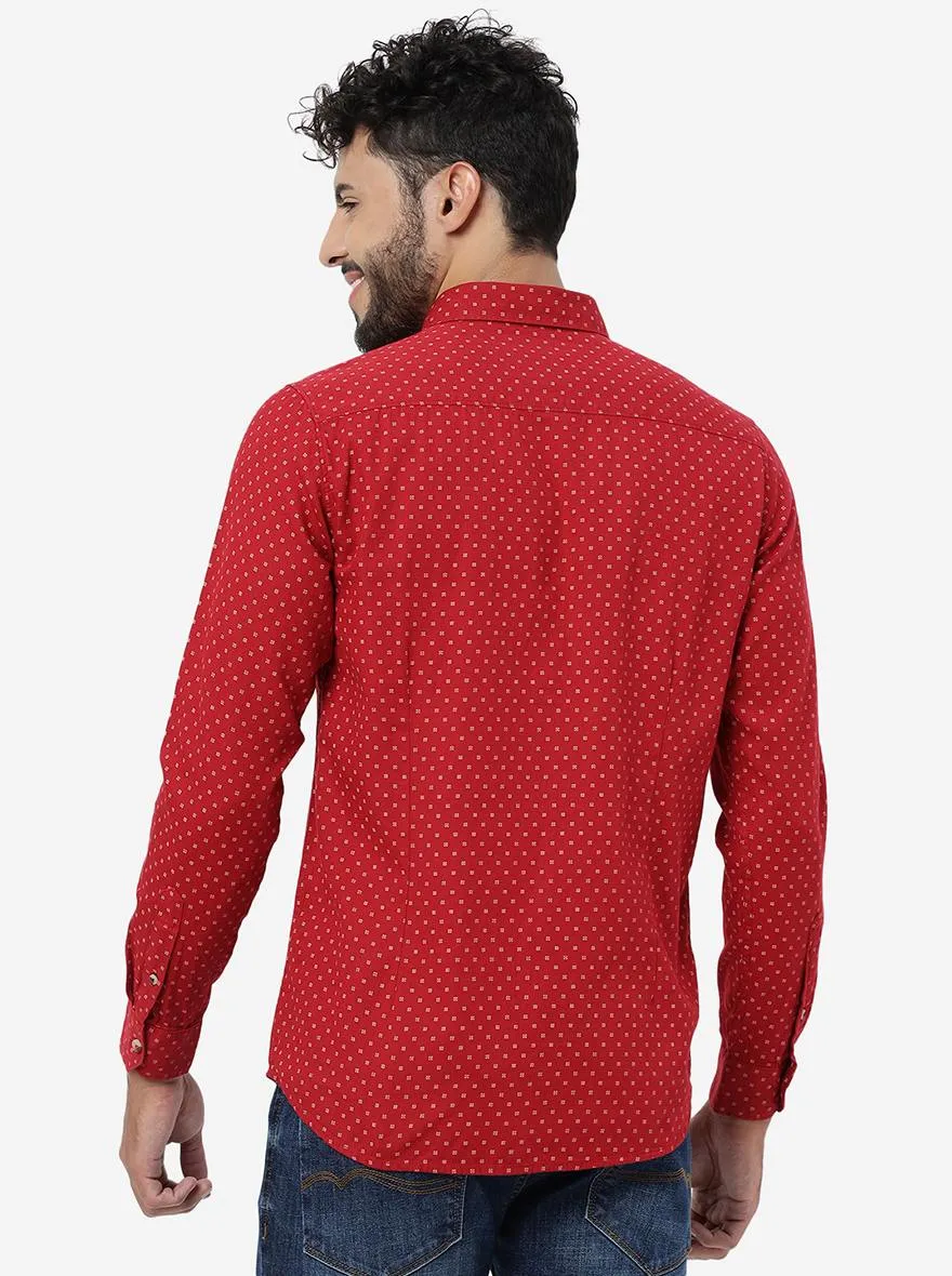 Red Printed Slim Fit Casual Shirt | JadeBlue