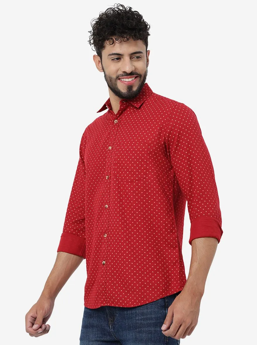 Red Printed Slim Fit Casual Shirt | JadeBlue