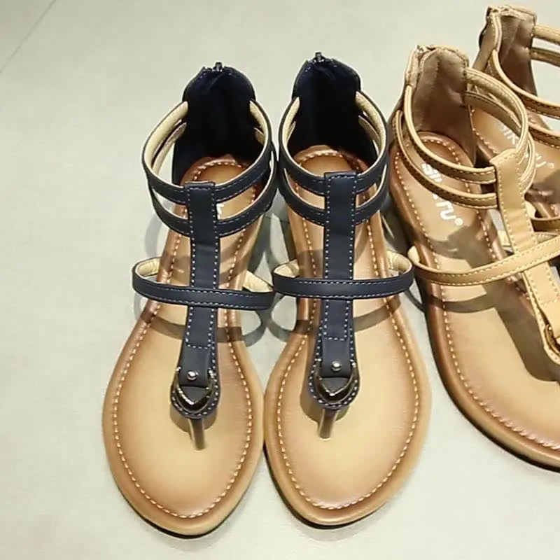 Roman Style Strappy Sandals with Small Heel