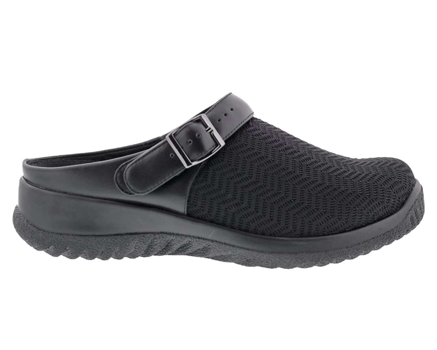 SAVANNAH Black Wavy Stretch Fabric/Leather