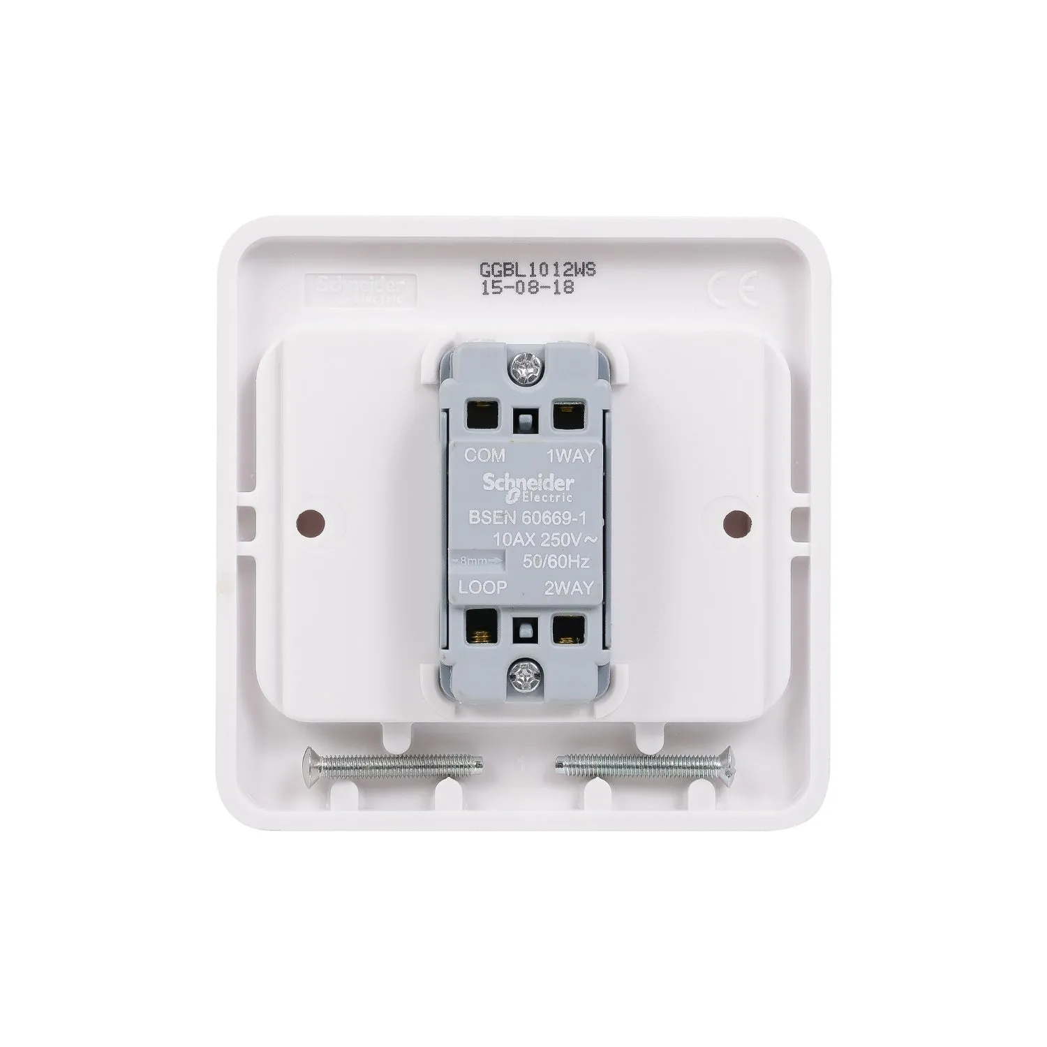 Schneider Electric GGBL1012WS Lisse White Moulded 10AX 1G 2-Way Wide Rocker Switch (Display Packaged)