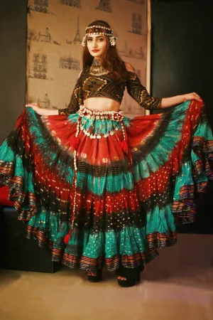 Senoritas multi layer skirt seagreen red black WLS