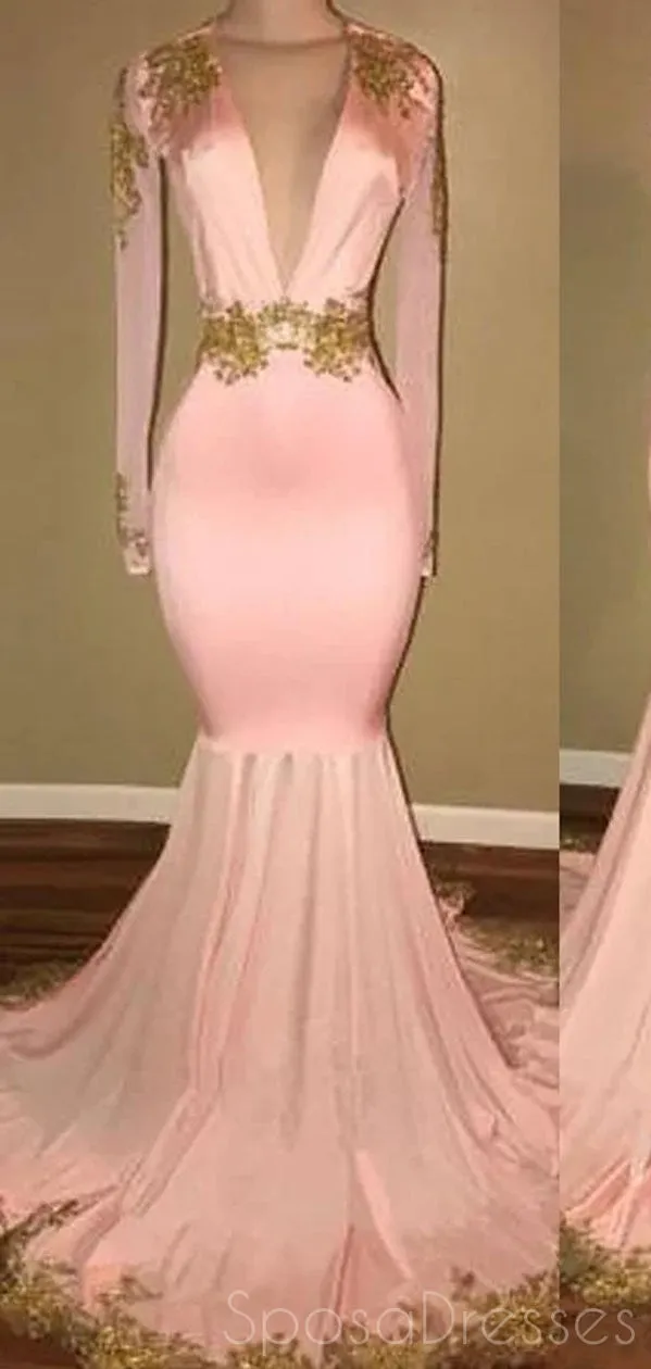 Sexy Long Sleeves Mermaid Cheap Long Prom Dresses, Sweet 16 Prom Dresses, 12354