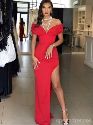 Sexy Red Sheath Side Slit Off Shoulder Maxi Long Party Prom Dresses, Evening Dress,13319