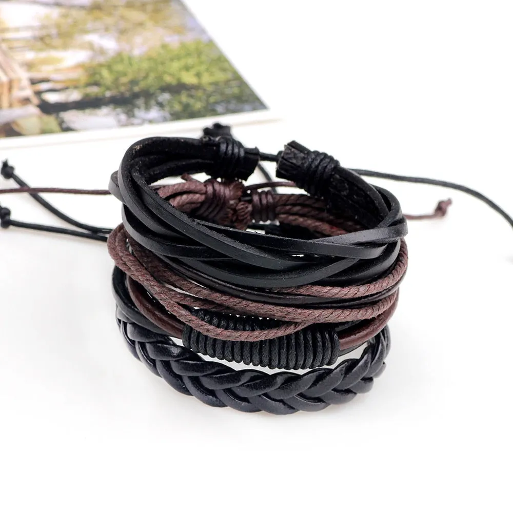 Simple Retro Woven Leather Multi Layer Men's Bracelet