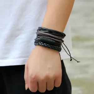 Simple Retro Woven Leather Multi Layer Men's Bracelet