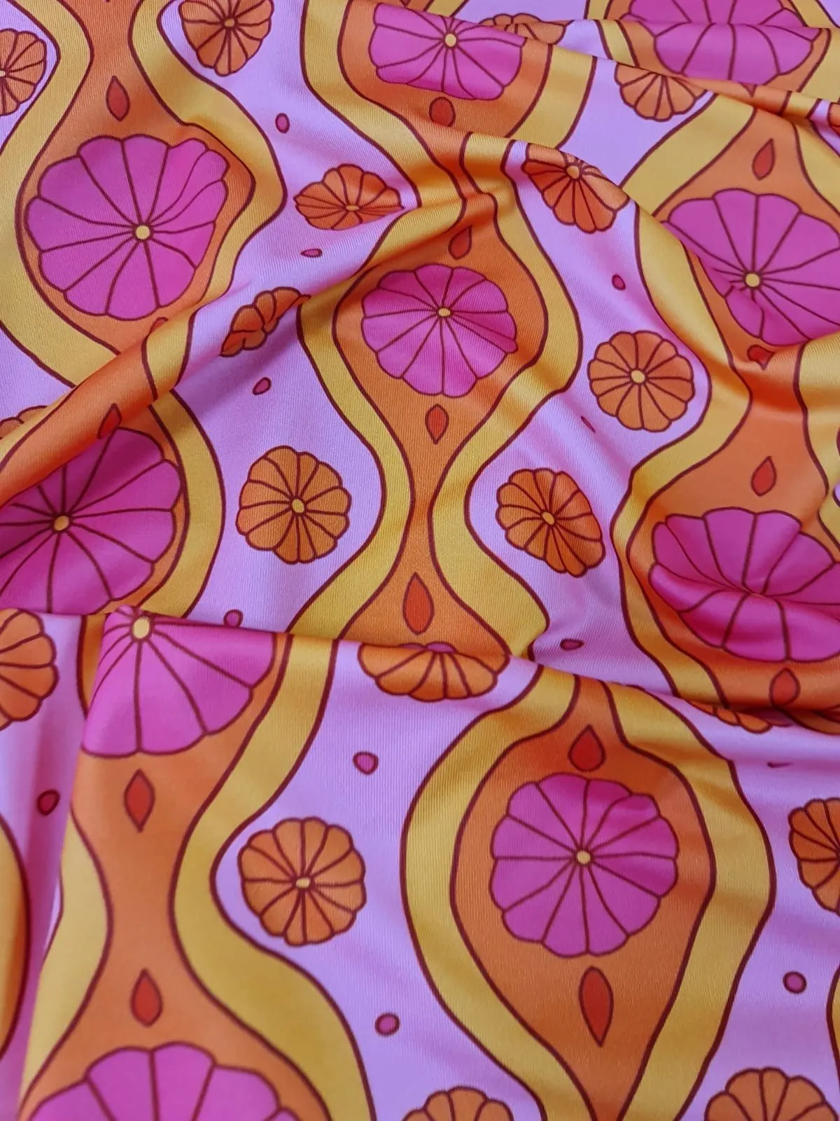 Spandex Geometric  Floral Fabric - Pink Patterned Textile