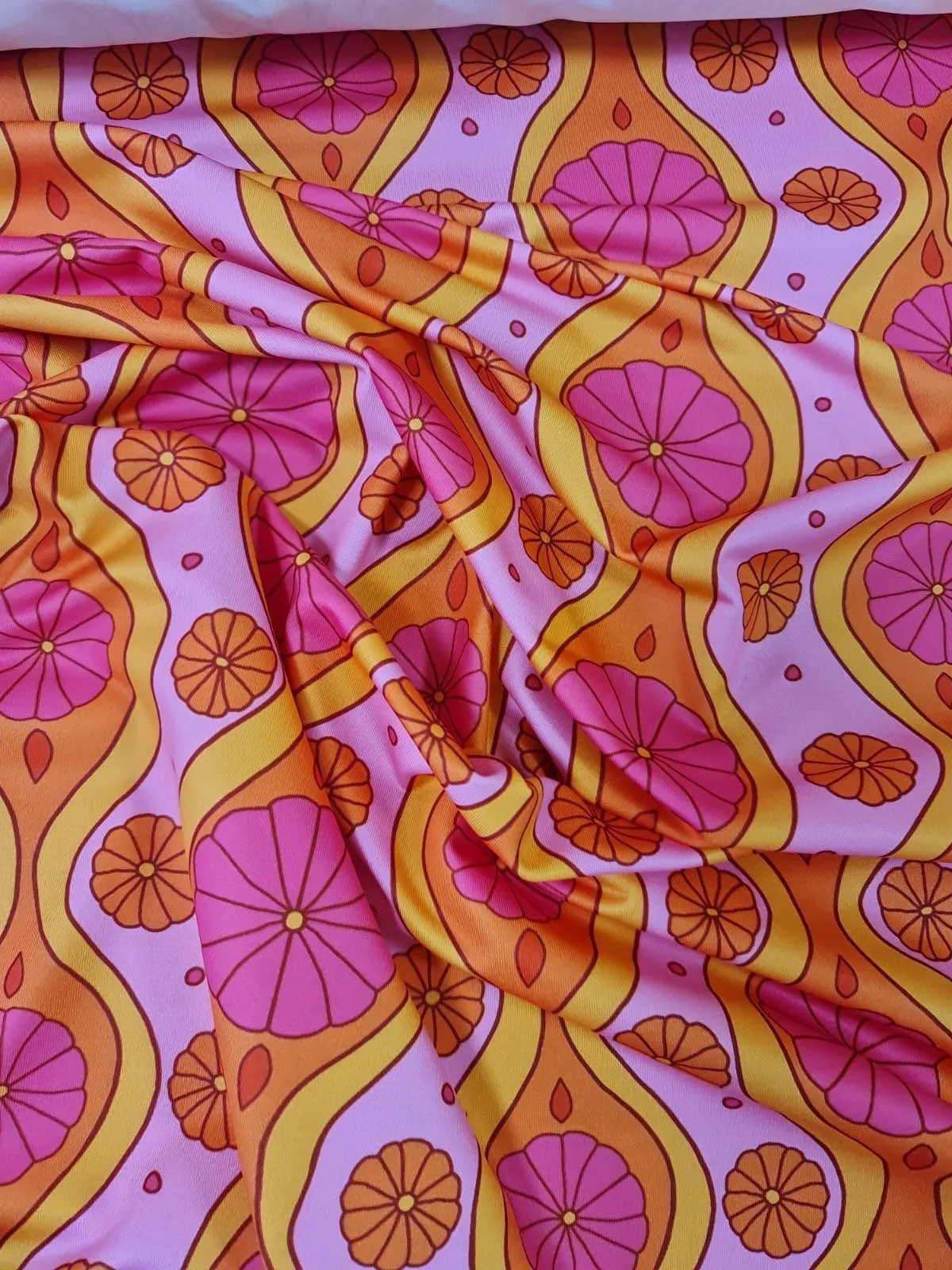 Spandex Geometric  Floral Fabric - Pink Patterned Textile