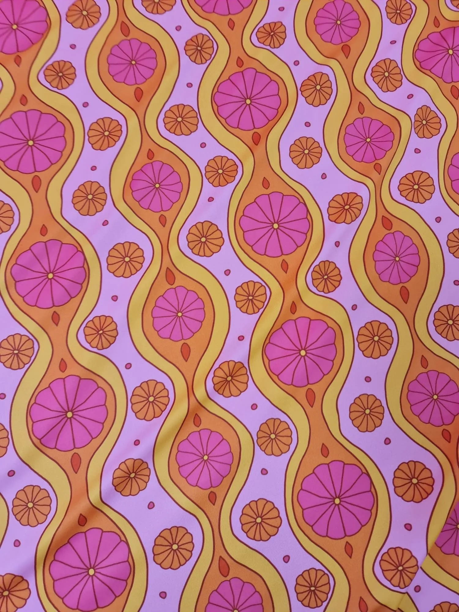 Spandex Geometric  Floral Fabric - Pink Patterned Textile