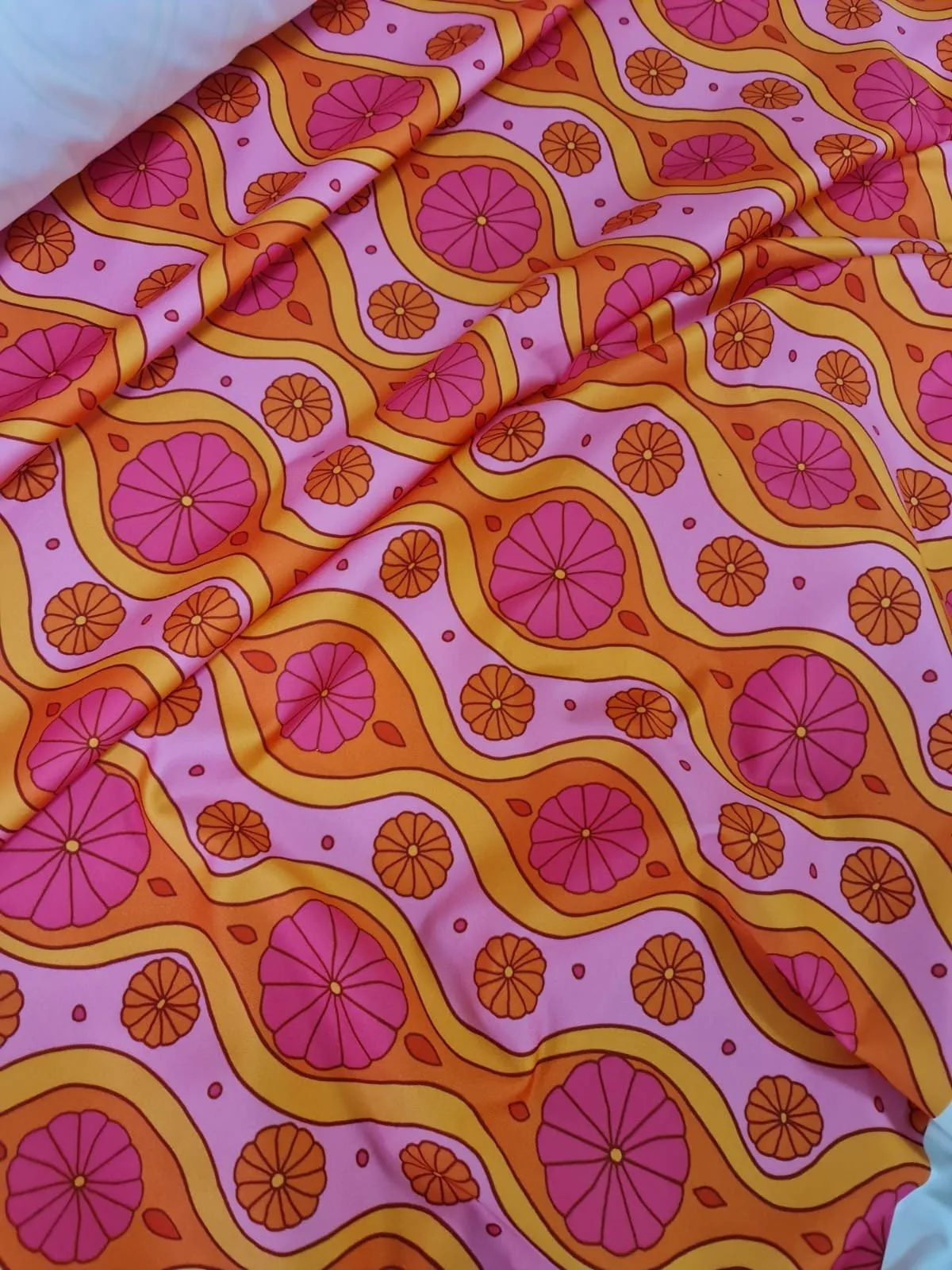 Spandex Geometric  Floral Fabric - Pink Patterned Textile