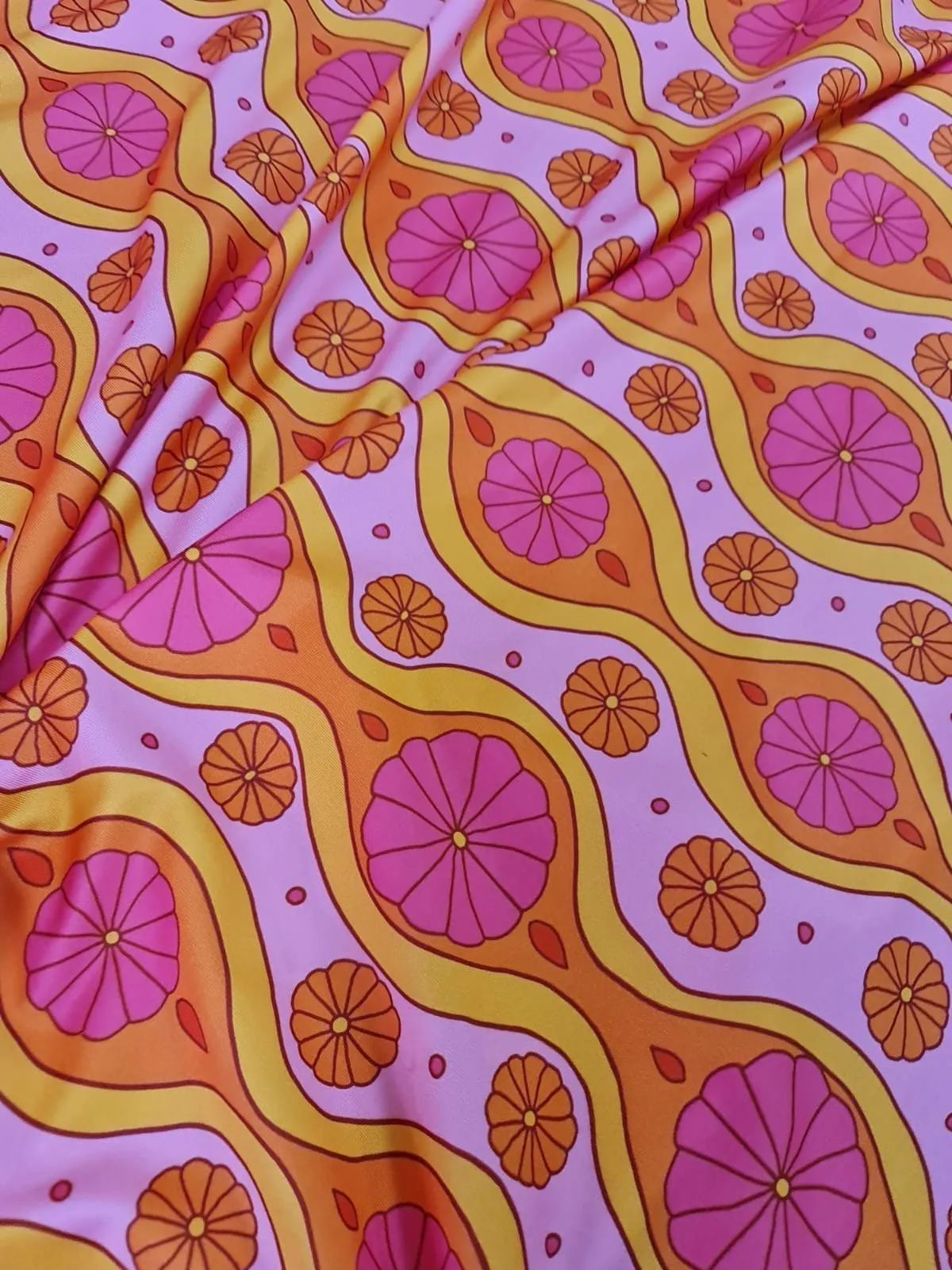 Spandex Geometric  Floral Fabric - Pink Patterned Textile