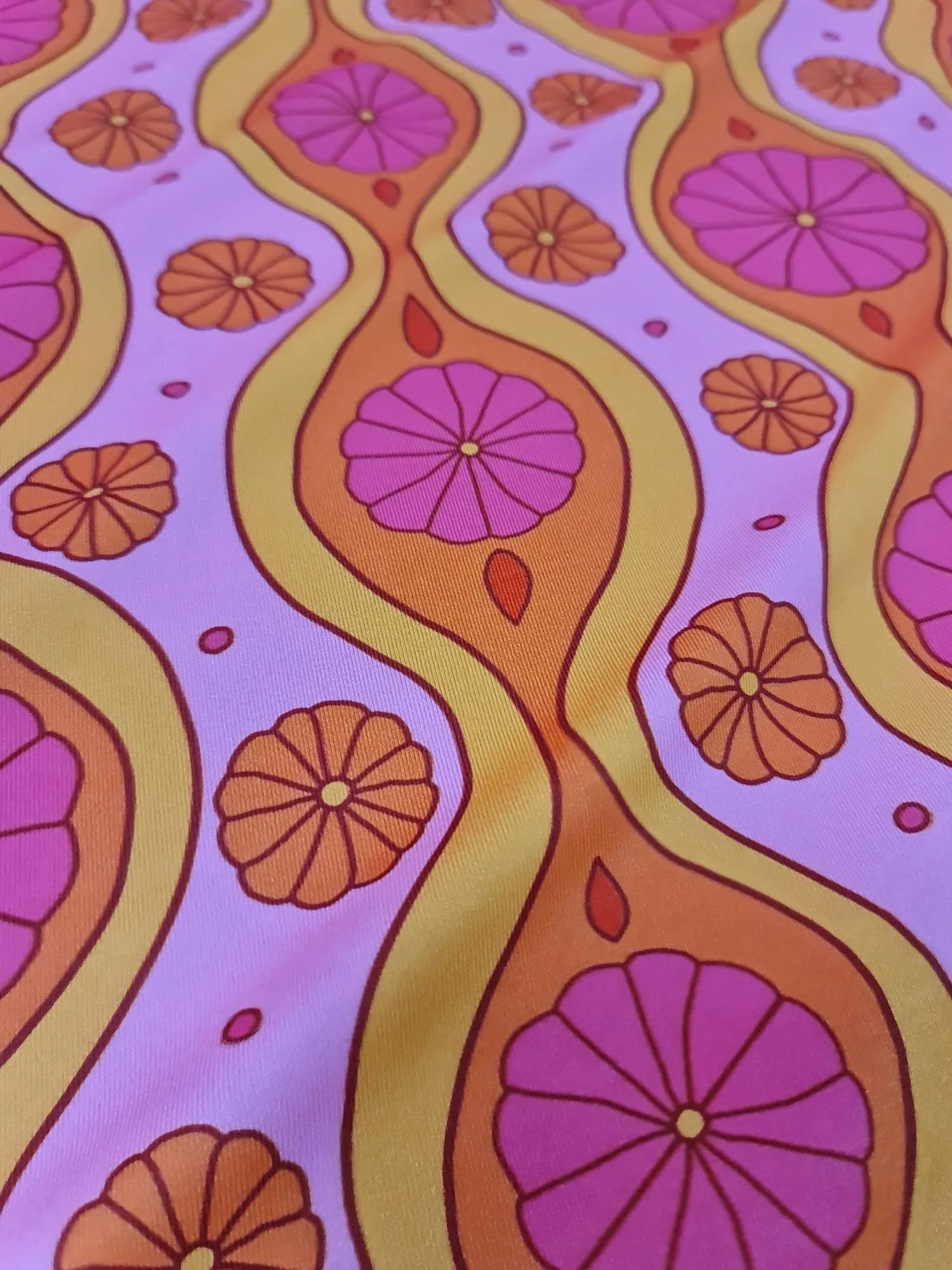 Spandex Geometric  Floral Fabric - Pink Patterned Textile