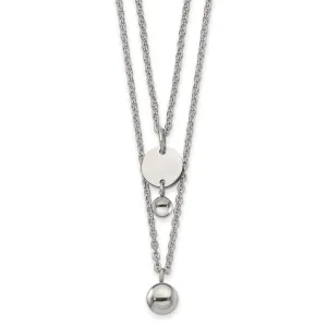 Stainless Steel Polished 2 Strand Disc & Beads 16.5in w/2in ext Necklace