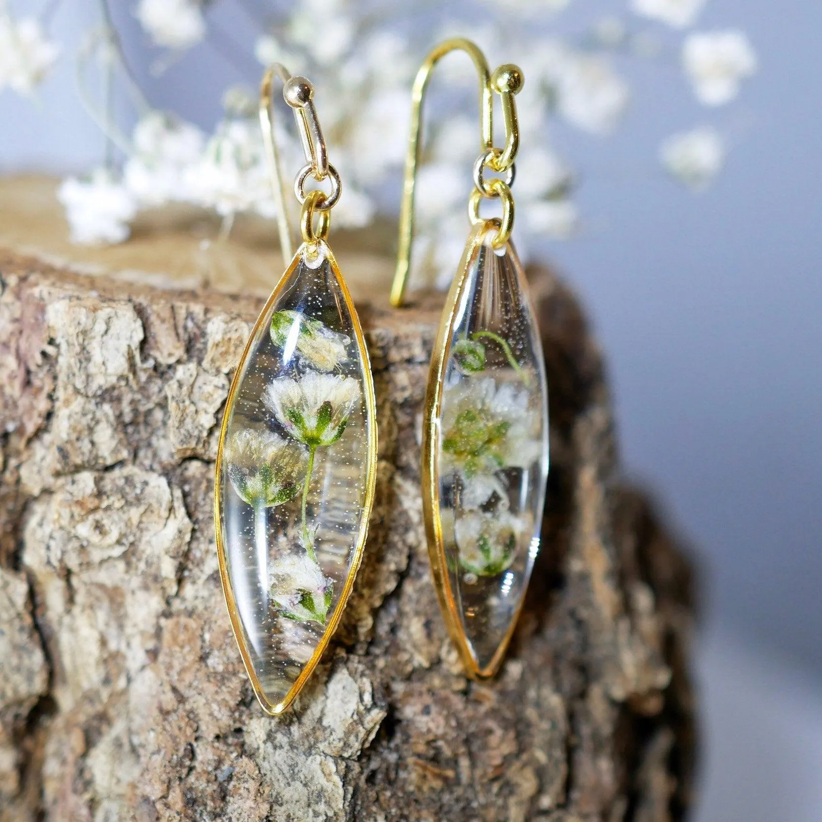 Tiny Babys Breath Marquise earrings