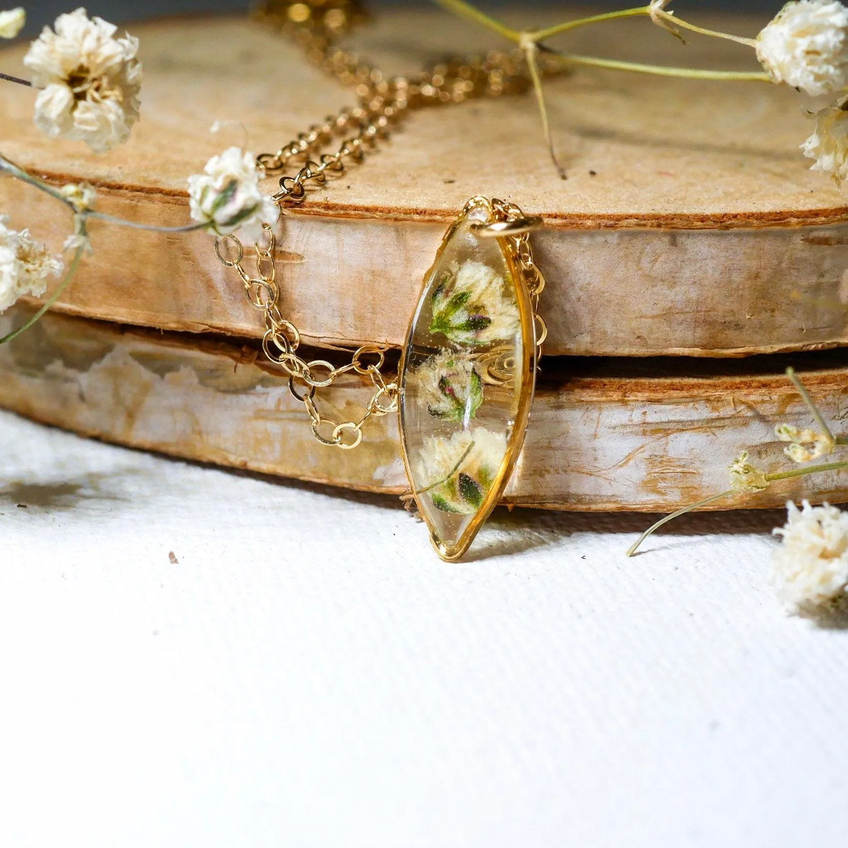 Tiny Baby's Breath Marquise necklace