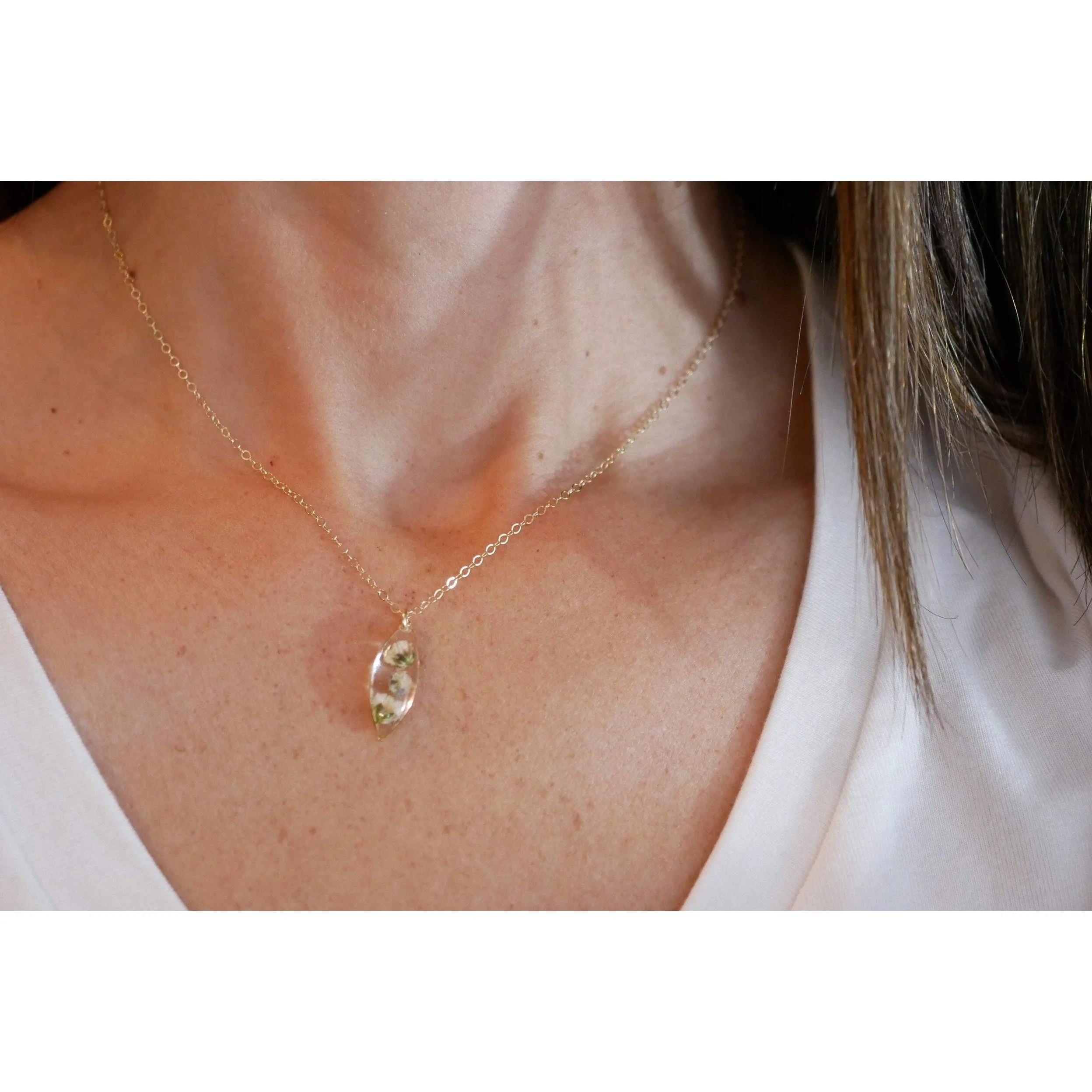 Tiny Baby's Breath Marquise necklace