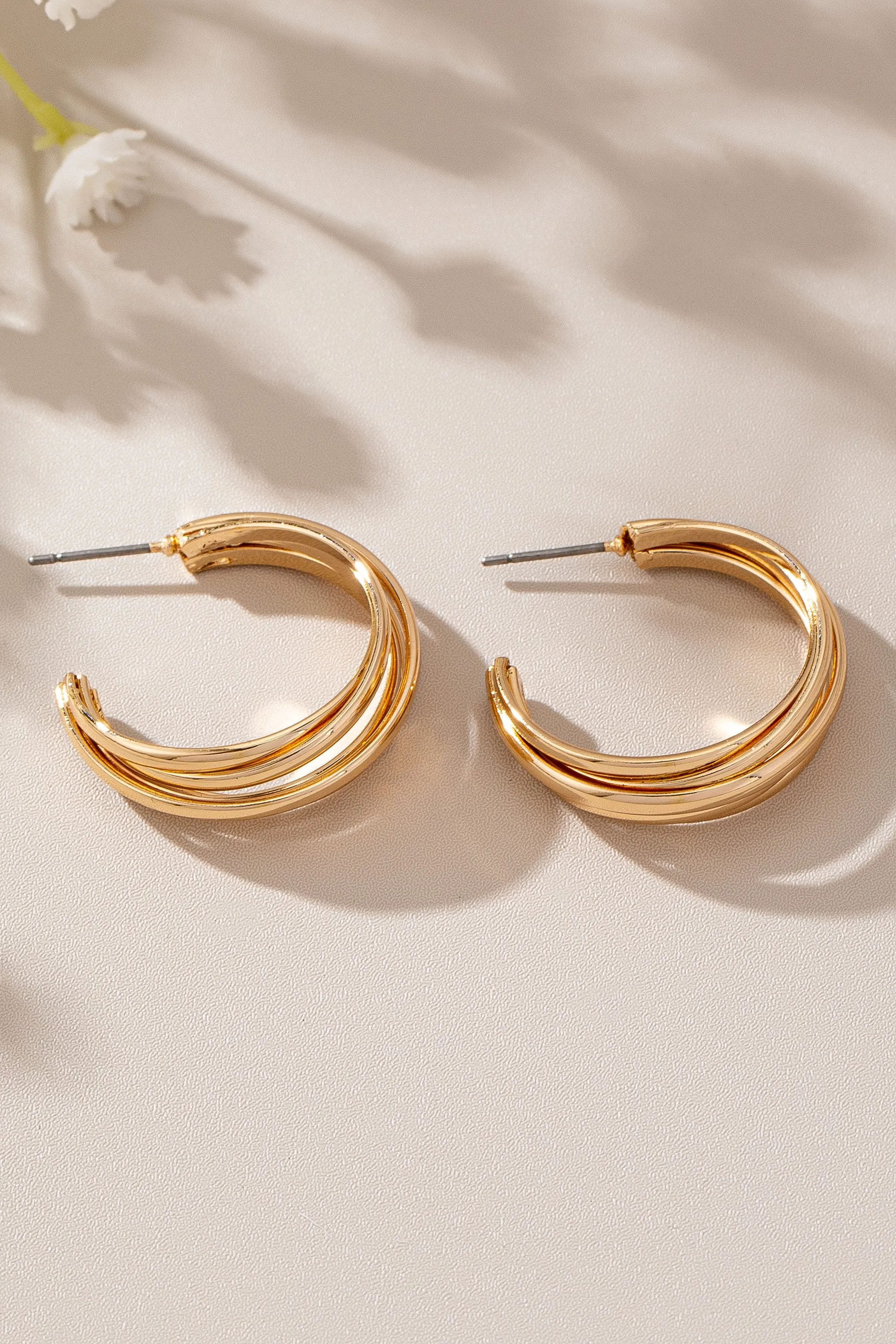 Triple Twist Interlock Hoop Earrings