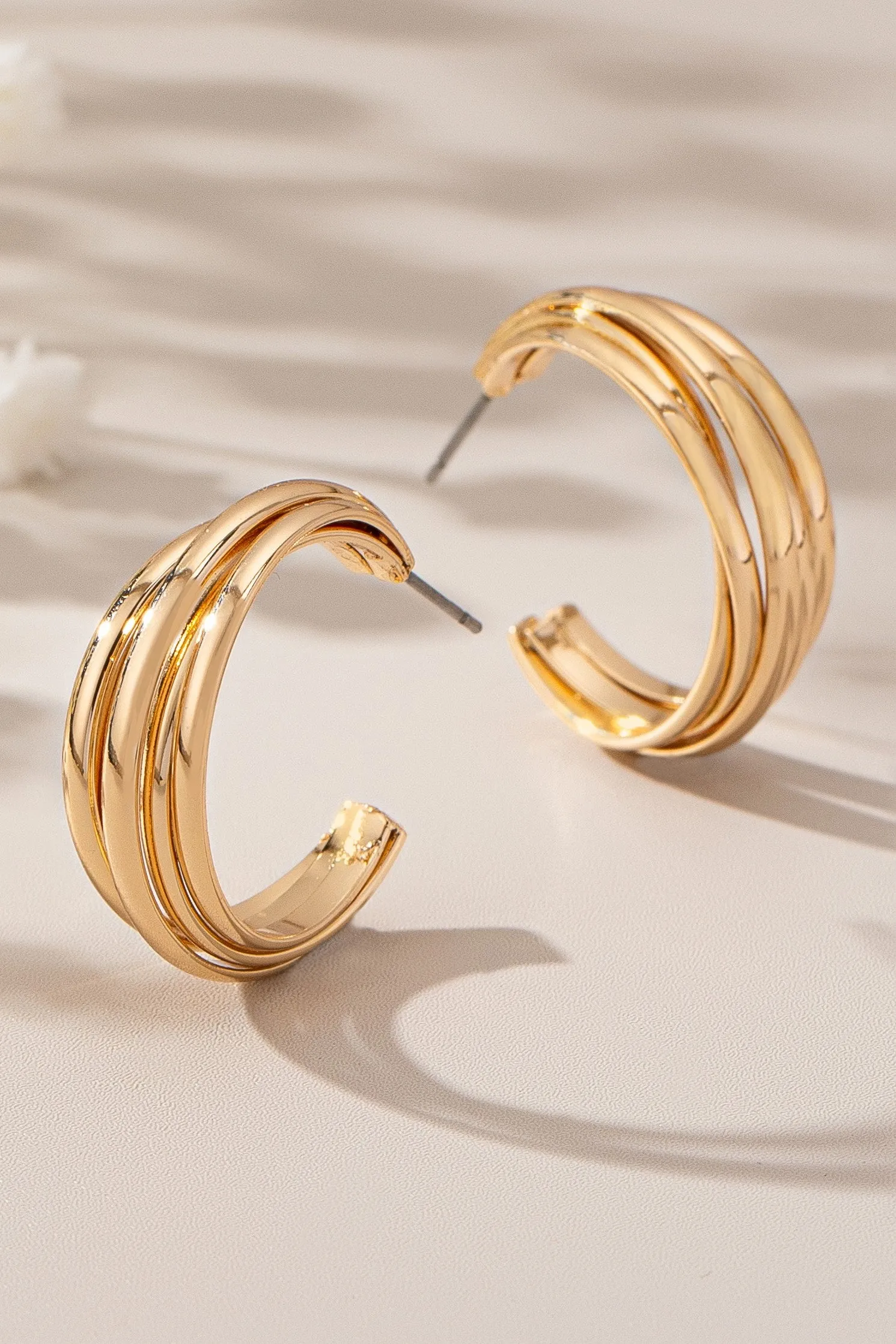 Triple Twist Interlock Hoop Earrings