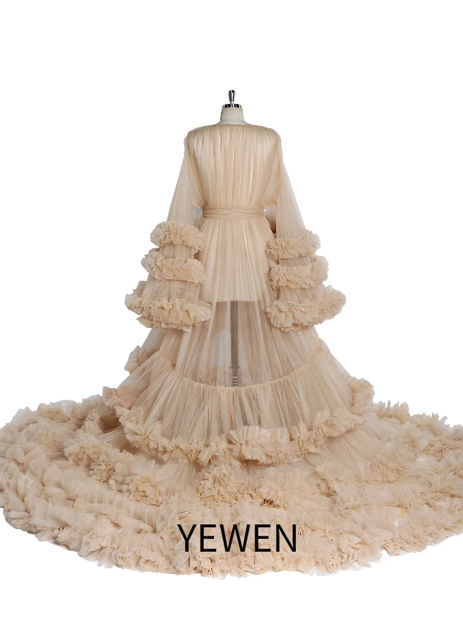 Tulle Ruffles Long Maternity Dress for Baby Shower Photography Pregnant Dress YW220931
