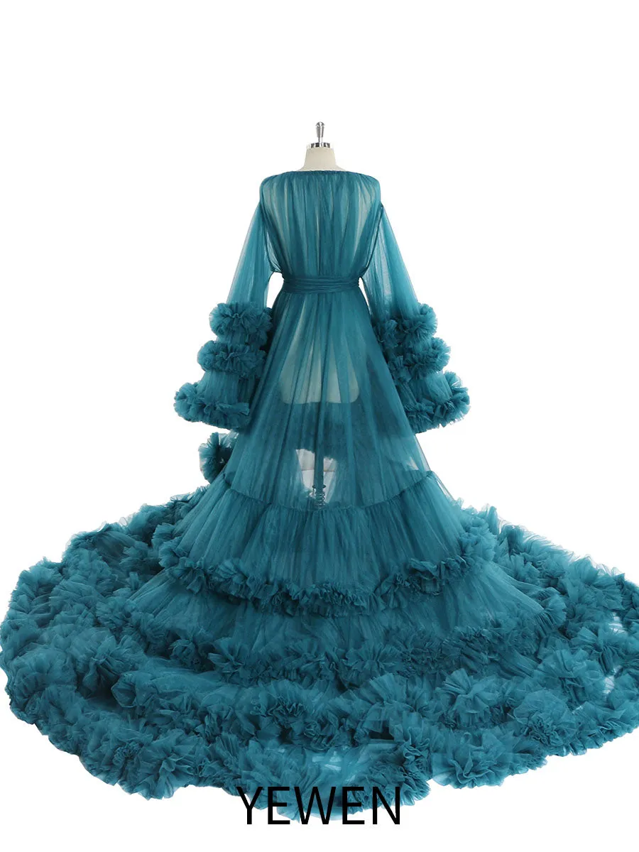 Tulle Ruffles Long Maternity Dress for Baby Shower Photography Pregnant Dress YW220931