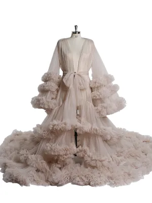 Tulle Ruffles Long Maternity Dress for Baby Shower Photography Pregnant Dress YW220931