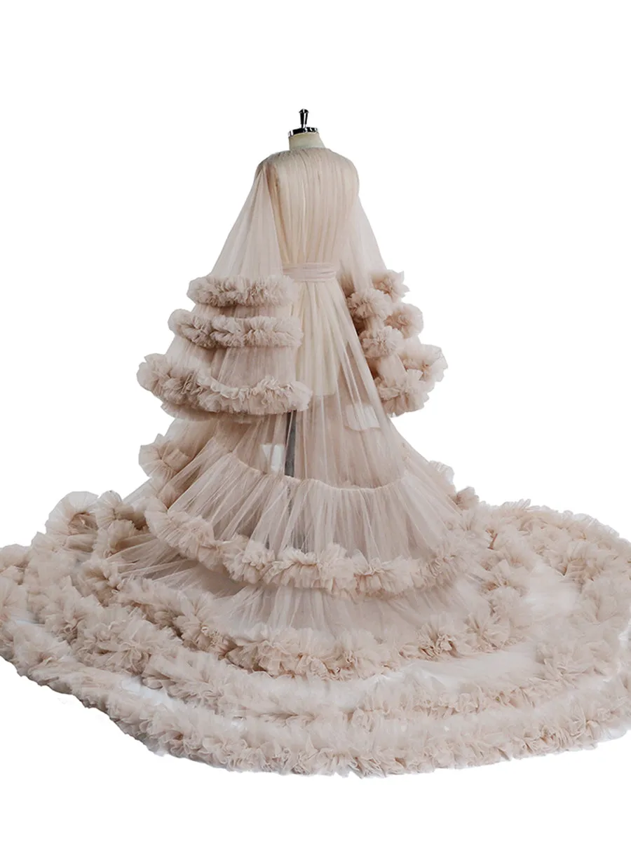 Tulle Ruffles Long Maternity Dress for Baby Shower Photography Pregnant Dress YW220931