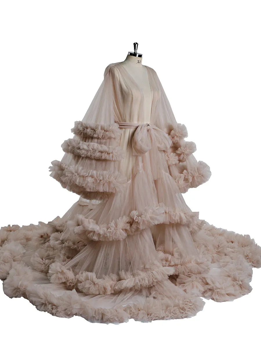 Tulle Ruffles Long Maternity Dress for Baby Shower Photography Pregnant Dress YW220931