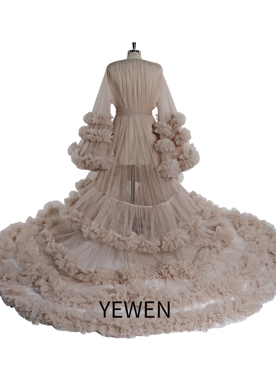 Tulle Ruffles Long Maternity Dress for Baby Shower Photography Pregnant Dress YW220931