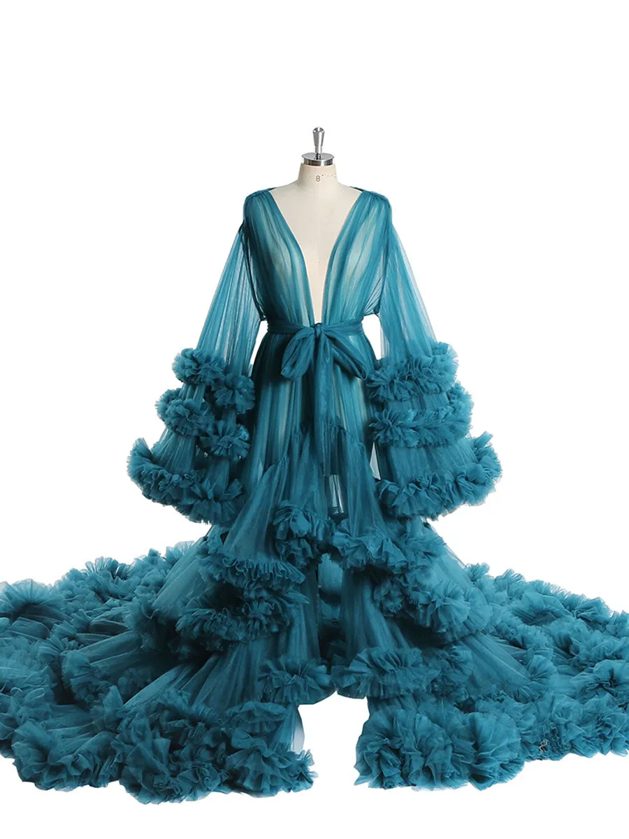 Tulle Ruffles Long Maternity Dress for Baby Shower Photography Pregnant Dress YW220931