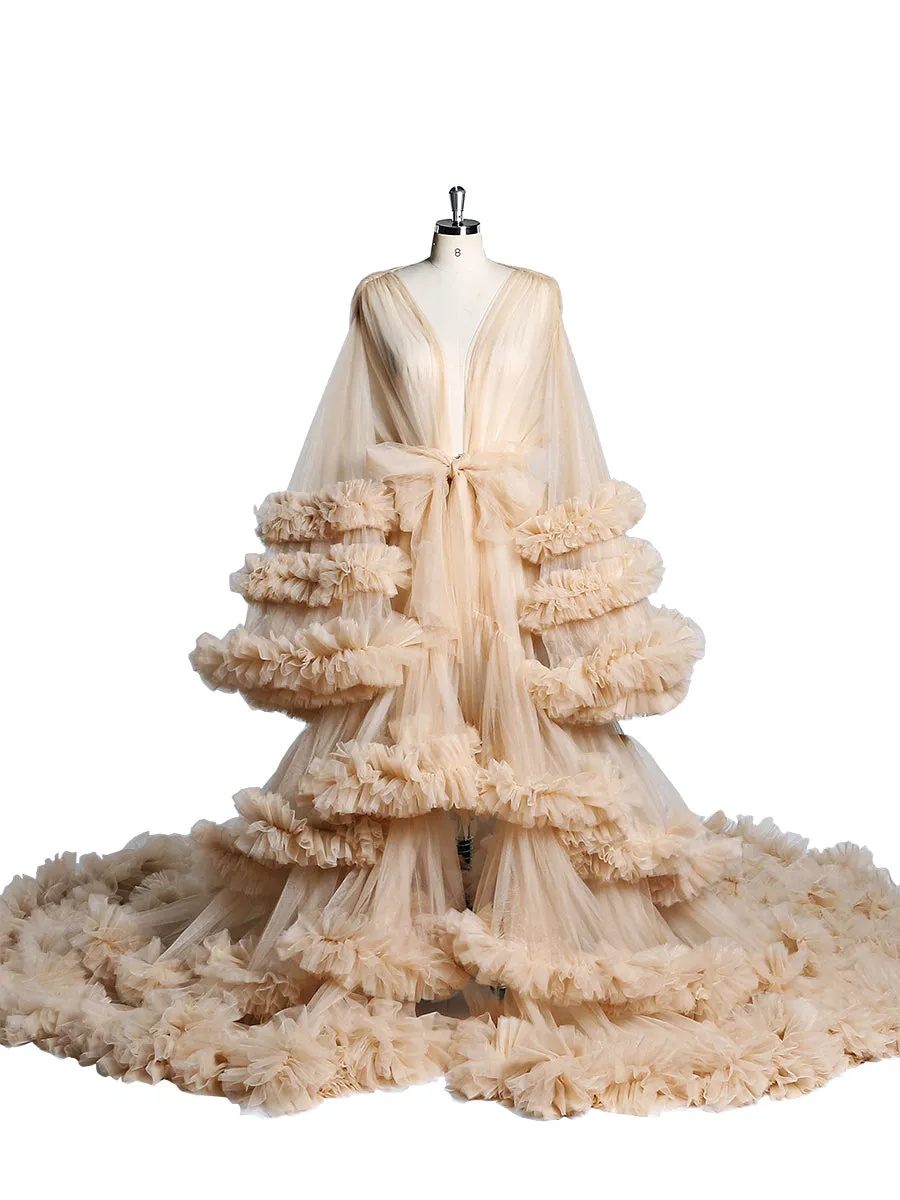 Tulle Ruffles Long Maternity Dress for Baby Shower Photography Pregnant Dress YW220931