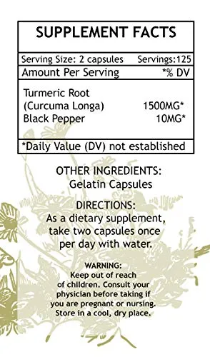 Turmeric Curcumin with Black Pepper for Best Absorption 250 Capsules 1500 mg | Filled with Organic Turmeric | Joint Support | Pain Relief | Anti-Inflammatory | Antioxidant | Memory Support | Non-GMO