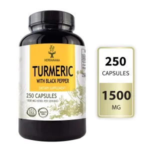 Turmeric Curcumin with Black Pepper for Best Absorption 250 Capsules 1500 mg | Filled with Organic Turmeric | Joint Support | Pain Relief | Anti-Inflammatory | Antioxidant | Memory Support | Non-GMO
